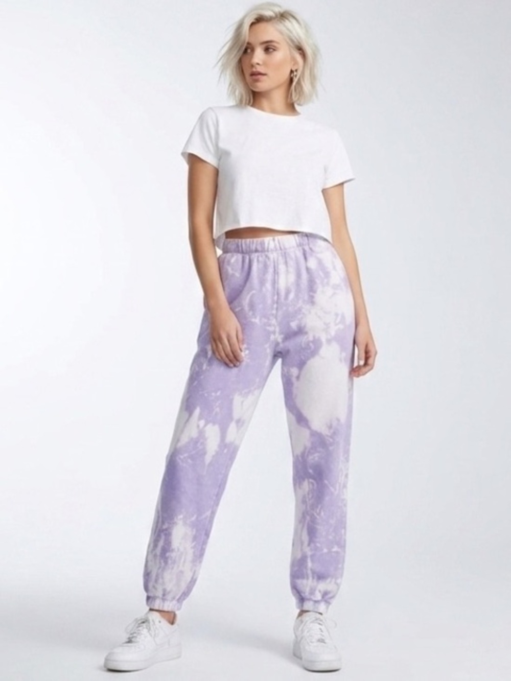 Zara High Rise Comfy Purple & White Tie-Dye Sweatpants Size Small
